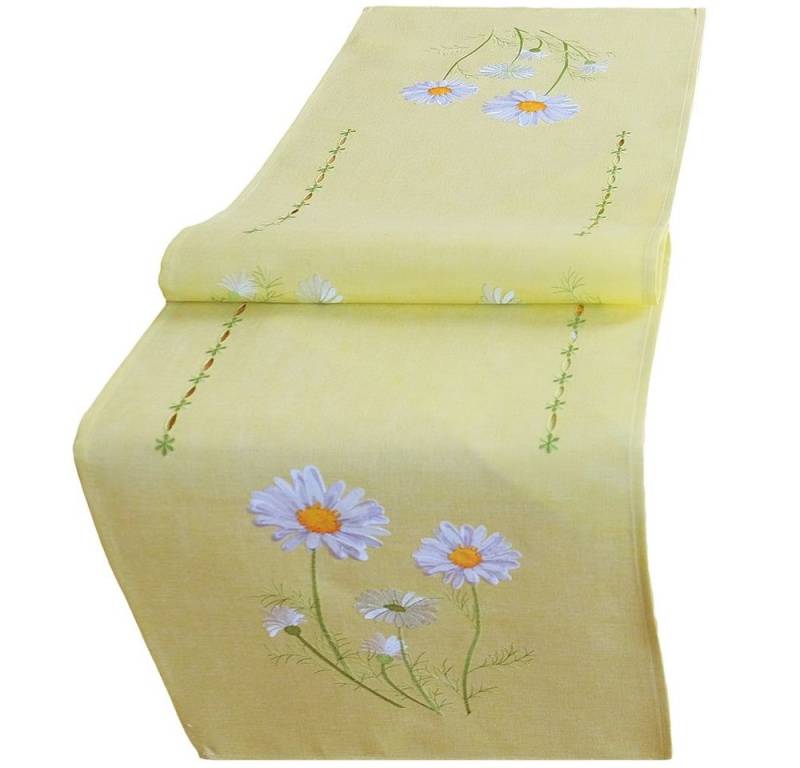 matches21 HOME & HOBBY Tischdecke Tischläufer Blüten Margeriten bunt bestickt 40x140 cm gelb (1-tlg) von matches21 HOME & HOBBY