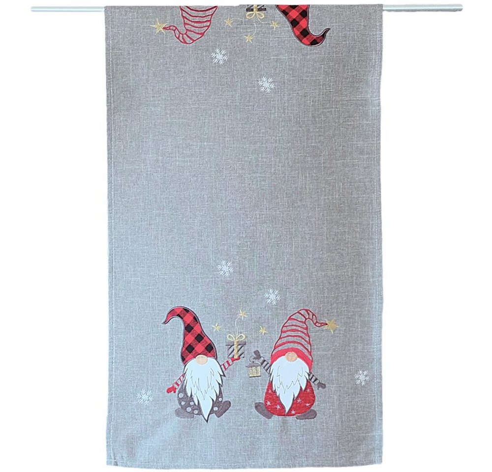 matches21 HOME & HOBBY Tischdecke Tischläufer CARINA Wichtel Weihnachten Polyester hellgrau 40 x 85 cm (1-tlg), Pflegeleicht & waschbar bei 30 °C von matches21 HOME & HOBBY