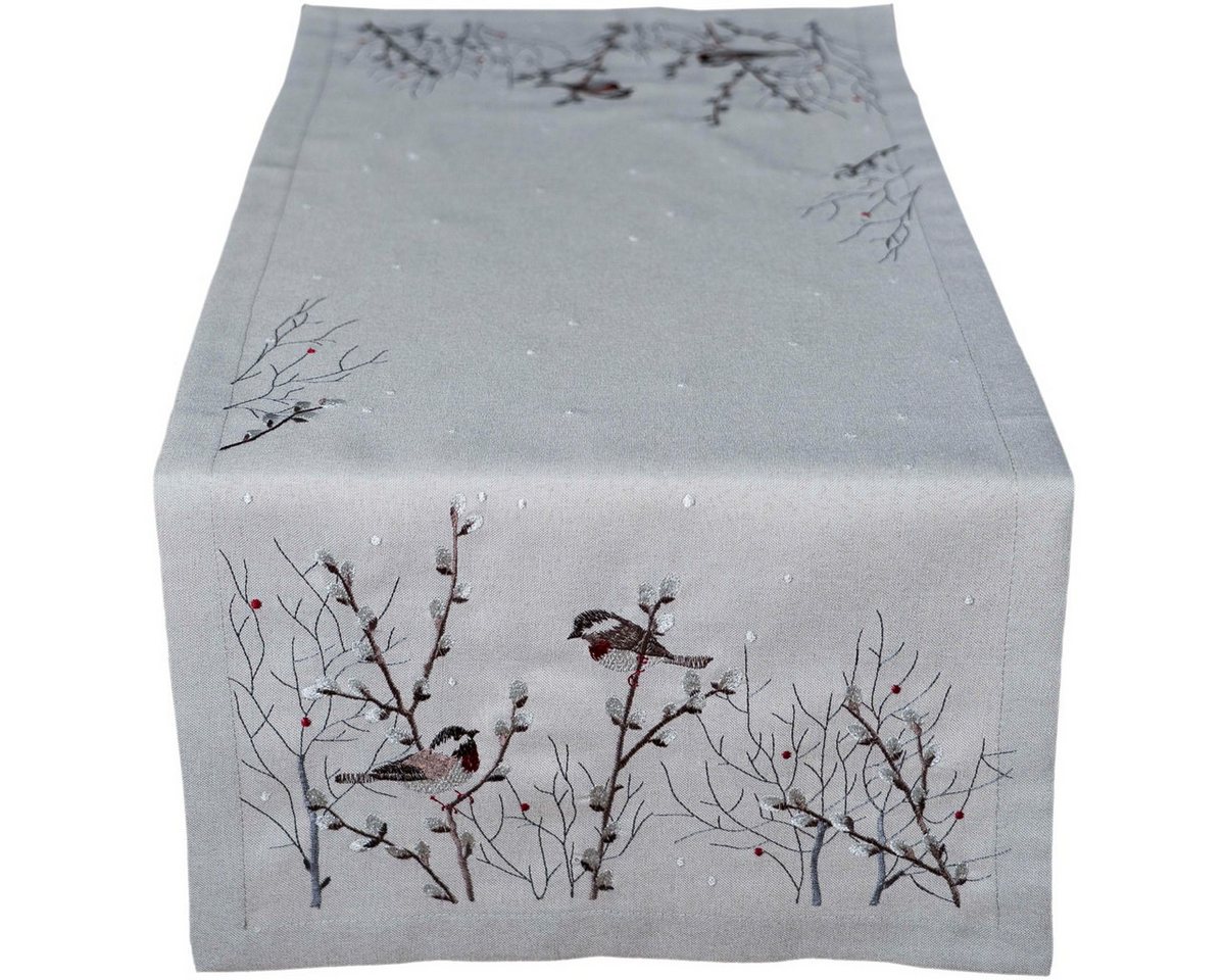 matches21 HOME & HOBBY Tischdecke Tischläufer DINA mit Vogel Stick als Herbst-Deko Polyester 40 x 90 cm (1-tlg), Pflegeleicht & waschbar bei 30 °C von matches21 HOME & HOBBY