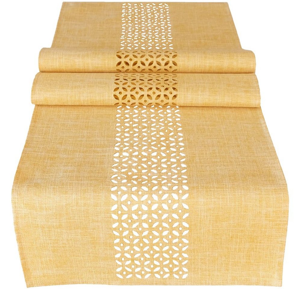 matches21 HOME & HOBBY Tischdecke Tischläufer Durchbrochene Ornamente gelb 40x140 cm (1-tlg) von matches21 HOME & HOBBY