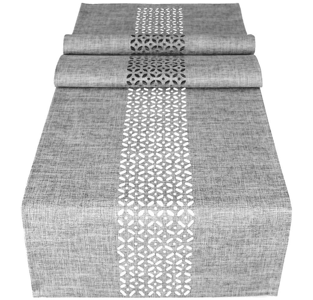 matches21 HOME & HOBBY Tischdecke Tischläufer Durchbrochene Ornamente grau 40x140 cm (1-tlg) von matches21 HOME & HOBBY