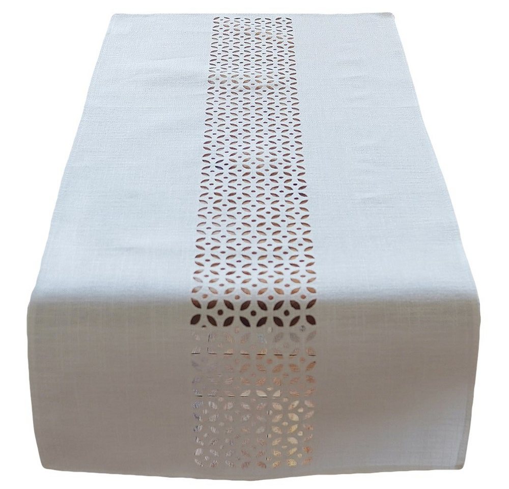 matches21 HOME & HOBBY Tischdecke Tischläufer Durchbrochene Ornamente wollweiß 40x90 cm (1-tlg) von matches21 HOME & HOBBY