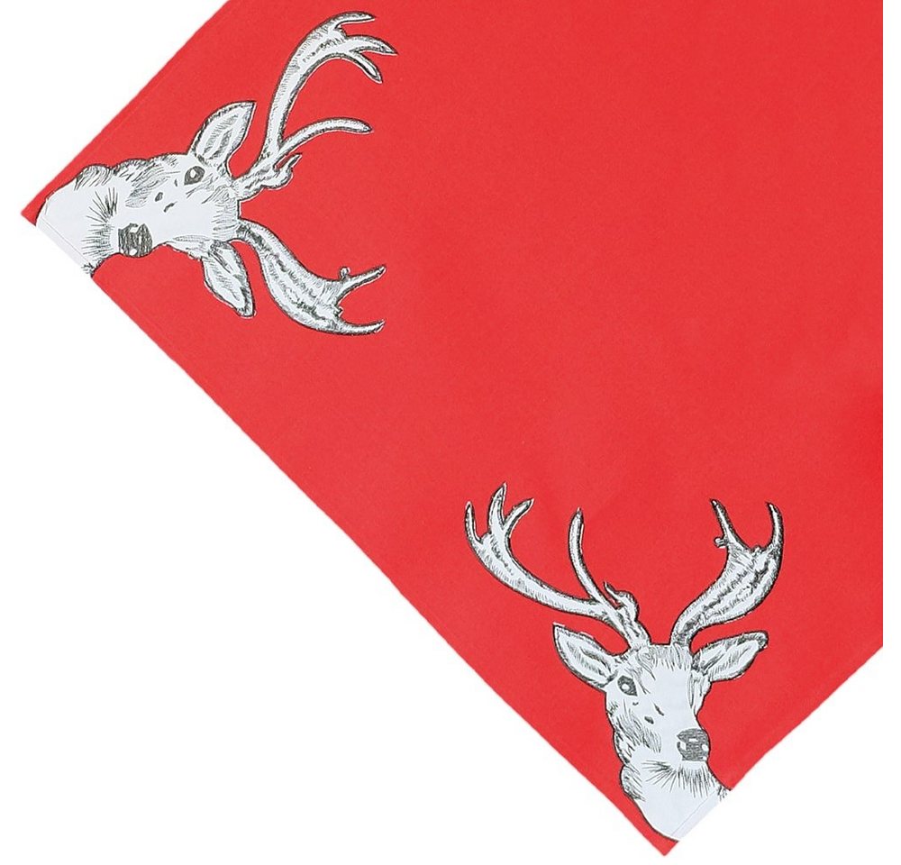 matches21 HOME & HOBBY Tischdecke Tischdecke ESTHER Hirschköpfe Stick rot grau Polyester 85 x 85 cm (1-tlg), Pflegeleicht & waschbar bei 30 °C von matches21 HOME & HOBBY