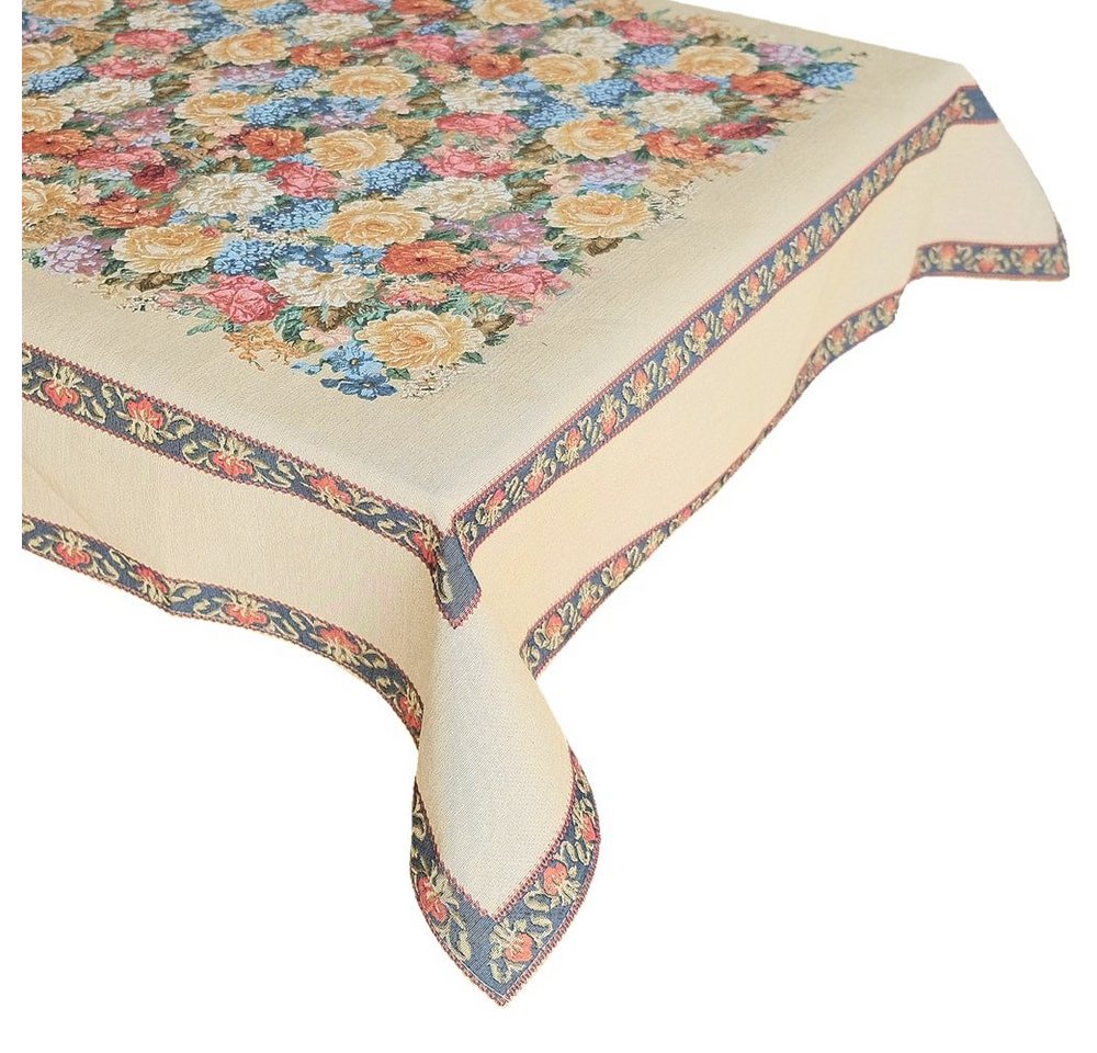 matches21 HOME & HOBBY Tischdecke Tischdecke Gobelin Blüten Bordüre gewebt hellbraun 130x170 cm (1-tlg) von matches21 HOME & HOBBY