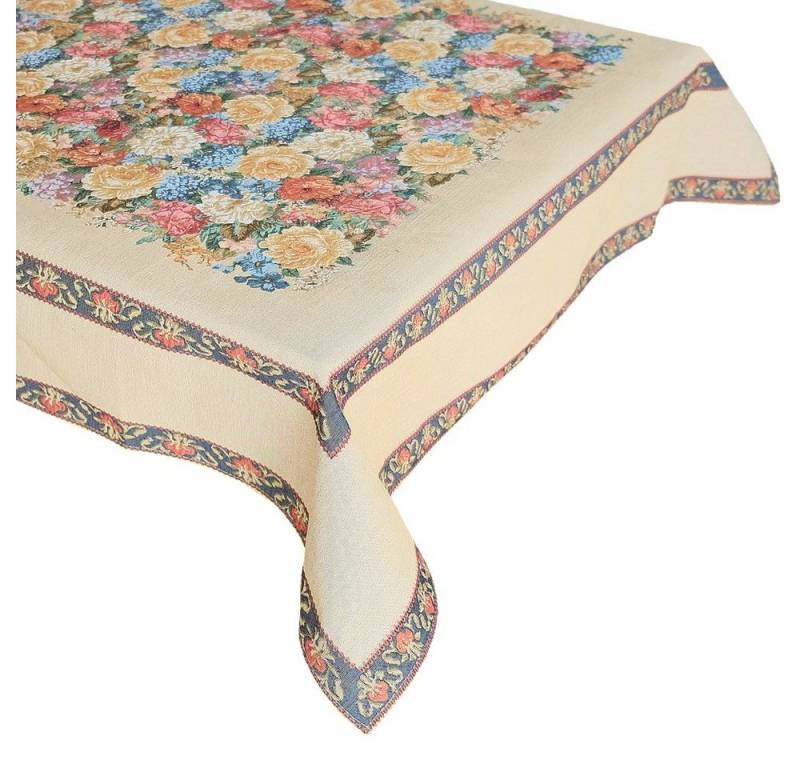 matches21 HOME & HOBBY Tischdecke Tischdecke Gobelin Blüten Bordüre gewebt hellbraun 130x170 cm (1-tlg) von matches21 HOME & HOBBY