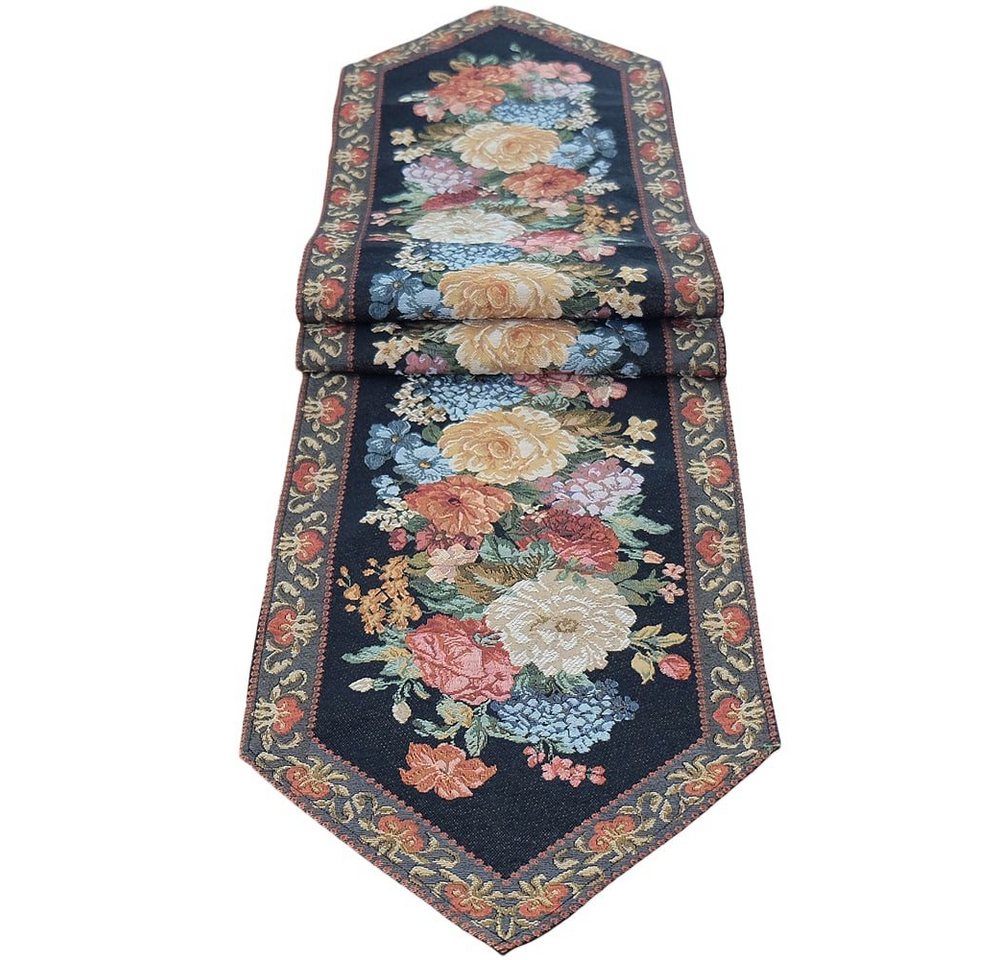 matches21 HOME & HOBBY Tischdecke Tischläufer Gobelin Blüten Bordüre gewebt schwarz 33x160 cm (1-tlg) von matches21 HOME & HOBBY