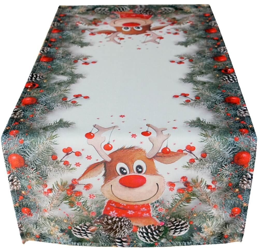 matches21 HOME & HOBBY Tischdecke Tischläufer LIVIA lustiges Rentier Weihnachten Polyester 40 x 90 cm (1-tlg), Pflegeleicht & waschbar bei 30 °C von matches21 HOME & HOBBY