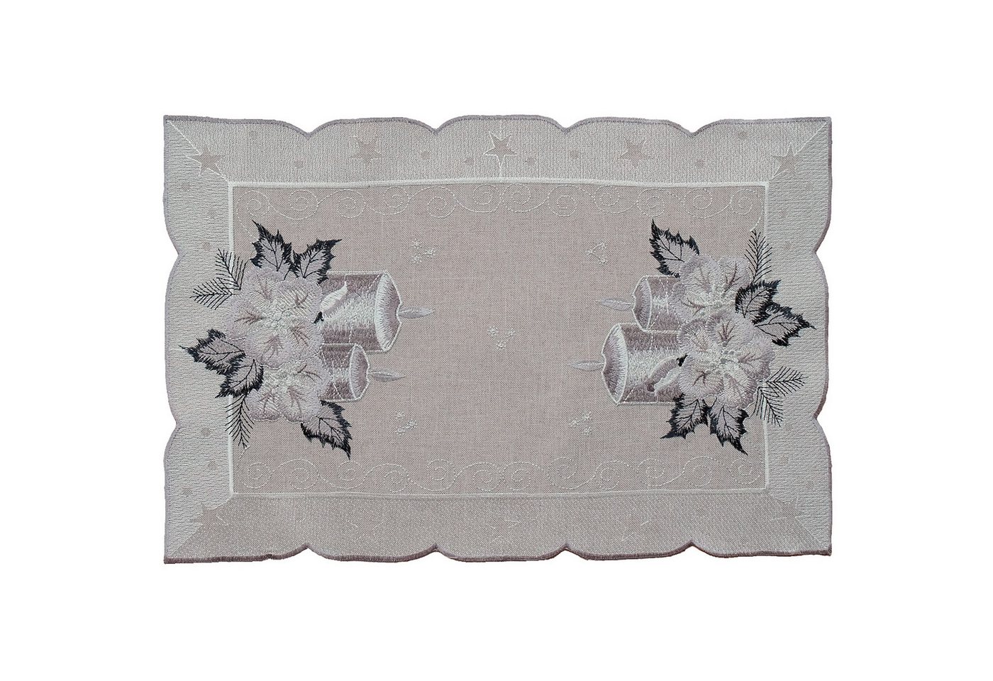 matches21 HOME & HOBBY Tischdecke Tischläufer OLIVIA Kerzen Weihnachten Polyester grau 30 x 45 cm (1-tlg), Pflegeleicht & waschbar bei 30 °C von matches21 HOME & HOBBY