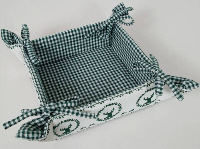matches21 HOME & HOBBY Vorratsdose Brotkorb aus Stoff RESI Grün, kariert mit Hirsch Druck, in 20x20 cm, Textil, (1-tlg), Wiederverwendbar & Waschbar bis 30 Grad von matches21 HOME & HOBBY