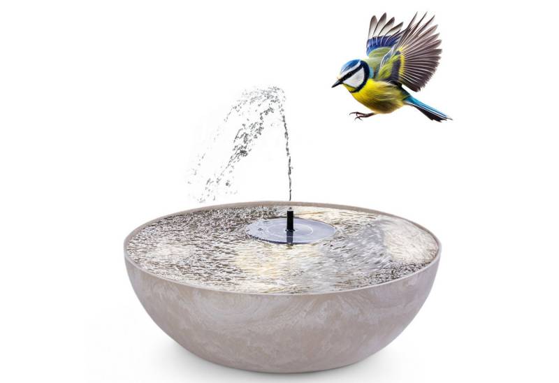 matches21 HOME & HOBBY Wasserspiel Solar-Brunnen Set für draußen - 45 cm Schale sandfarben, (1 tlg), Wasser-Fontäne als Solar Spring-Brunnen Garten-Deko Vogeltränke von matches21 HOME & HOBBY