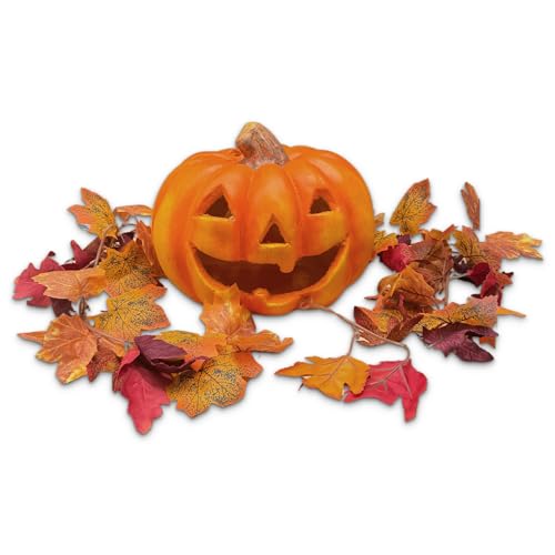 matches21 HOME & HOBBY XXL Halloween-Kürbis Set mit Herbstgirlande - 27 cm Windlicht als Herbstdeko mit LED-Teelicht von matches21 HOME & HOBBY