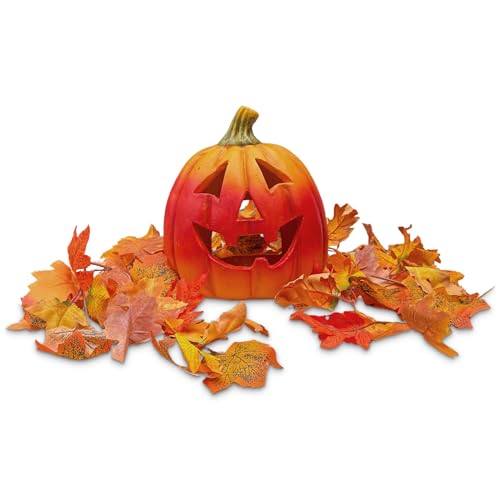 matches21 HOME & HOBBY XXL Halloween-Kürbis Set mit Herbstgirlande - 28 cm Windlicht als Herbstdeko mit LED-Teelicht von matches21 HOME & HOBBY