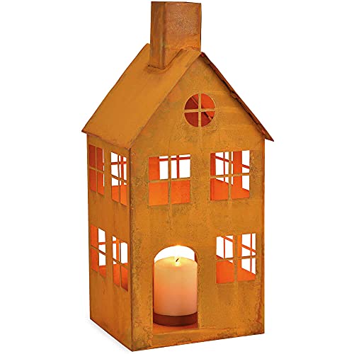 matches21 Haus mit Fenstern Windlicht Laterne Rostoptik Metall Deko Kerzenhalter 1 STK 16x36x15 cm von matches21 HOME & HOBBY