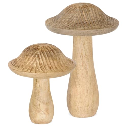 matches21 Hübsche Holz Deko Pilze Set für den Herbst - Herbst Dekoration natürliche Pilze in 2 Größen - Holzdeko Zwei Pilze als Herbstdeko von matches21 HOME & HOBBY