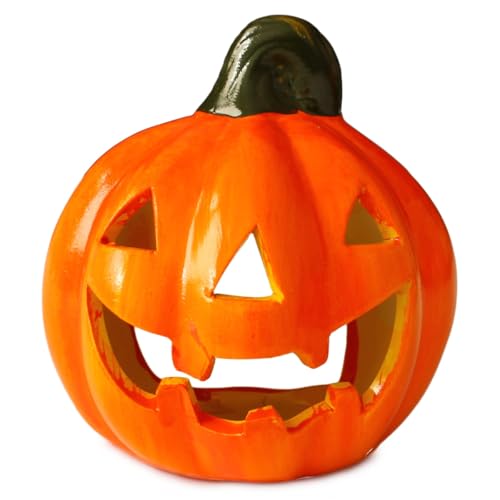 Kürbis-Deko als Keramik Halloween-Deko in 10x12 cm - Jack Lantern Halloween-Kürbis als Outdoor Grusel-Deko für LED Teelichter- Kürbis Laterne als innen Herbst-Deko oder Garten-Deko Windlicht von matches21 HOME & HOBBY