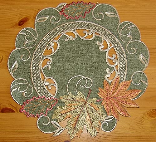 matches21 Mitteldecke/Tischdecke Stickerei farbenfroh Herbstlaub grün bunt Tischwäsche Ø30 cm Polyester von matches21 HOME & HOBBY