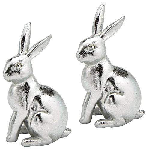 matches21 Osterhase Hasenfigur Osterdeko Dekohase Deko Ostern Frühlingsdeko Dekofigur Polyresin Silber 2er Set 6x9x4 cm von matches21 HOME & HOBBY