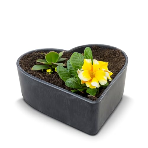 matches21 wetterfeste Pflanzschale Herz für draußen - große Dekoschale in schwarz marmoriert als Blumen-Schale - Garten-Deko Schale in 24 cm für Blumen oder Friedhof Grabschale als Grab-Schmuck von matches21 HOME & HOBBY