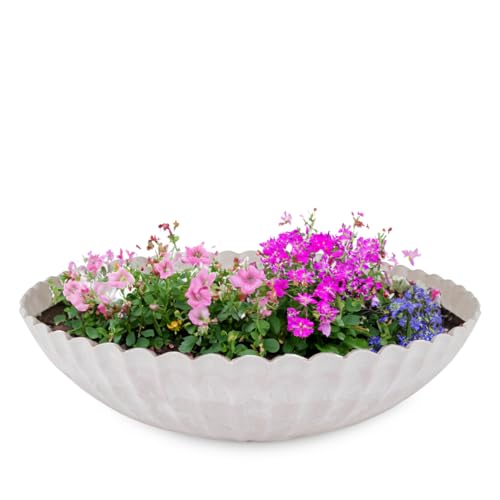 matches21 Pflanzschale für draußen - Dekoschale grau geriffelt als Blumentopf Pflanztopf - runde Blumen-Schale in 28 cm für Garten, Balkon oder Friedhof als Grabschale von matches21 HOME & HOBBY