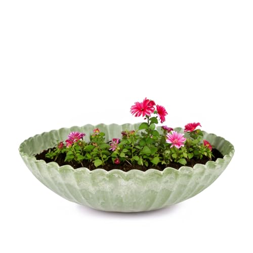 matches21 Pflanzschale für draußen - Dekoschale grün geriffelt als Blumentopf Pflanztopf - runde Blumen-Schale in 22 cm für Garten, Balkon oder Friedhof als Grabschale von matches21 HOME & HOBBY