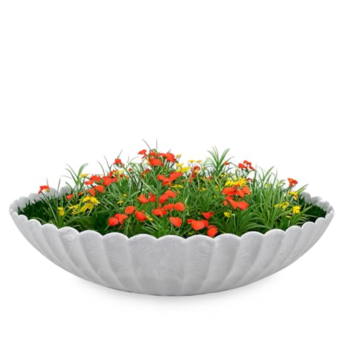 matches21 Pflanzschale für draußen - große Dekoschale grau geriffelt als Blumentopf Pflanztopf - runde Blumen-Schale in 35 cm für Garten, Balkon oder Friedhof als Grabschale von matches21 HOME & HOBBY