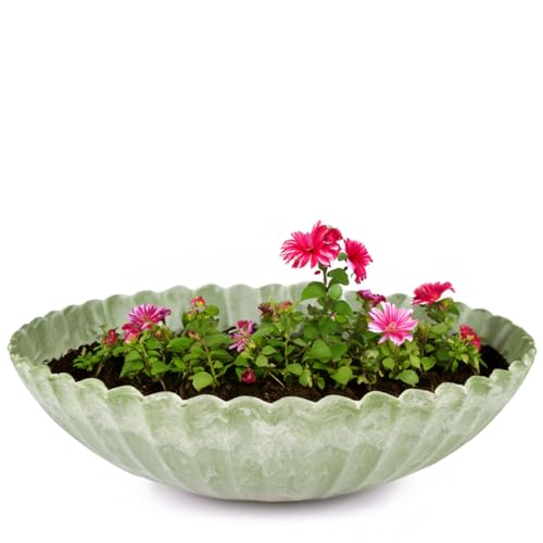 matches21 Pflanzschale für draußen - große Dekoschale grün geriffelt als Blumentopf Pflanztopf - runde Blumen-Schale in 35 cm für Garten, Balkon oder Friedhof als Grabschale von matches21 HOME & HOBBY