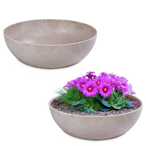 matches21 Pflanzschalen für draußen - 2 Dekoschalen Sand grau marmoriert als Blumentopf Pflanztopf - Schale in 25 x 9 cm für Garten, Balkon oder Friedhof als Grab-Schmuck von matches21 HOME & HOBBY