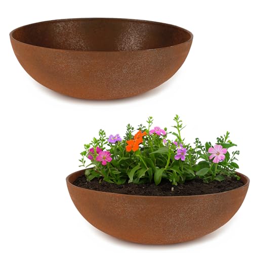 matches21 Pflanzschalen für draußen - 2 große Dekoschalen in Rost-Optik dunkel-grau als Blumentopf Pflanztopf - hohe Schalen in 45 cm für Garten, Balkon oder Friedhof als Grab-Schmuck von matches21 HOME & HOBBY