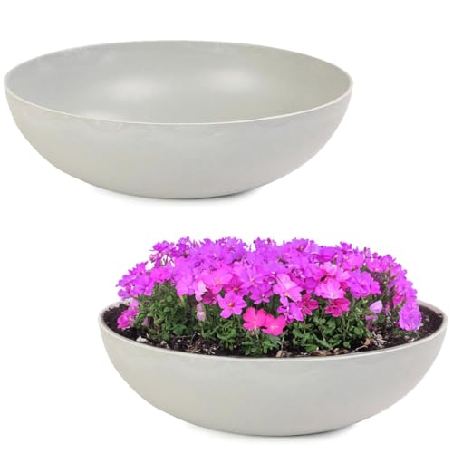 matches21 Pflanzschalen für draußen - 2 große Vintage Dekoschalen beige-grau marmoriert als Blumentopf Pflanztopf - Schale in 37 cm als Garten Vogeltränke Balkon-Deko oder Friedhof Grabschale von matches21 HOME & HOBBY
