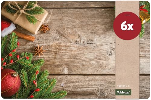 Weihnachts Tischsets 6er als abwaschbare Weihnachten Tischdeko - Platzsets Holzoptik Weihnachtsdeko als Winter Tischuntersetzer - Platzdeckchen als Tischunterlage für Esstisch Wohnzimmer Tisch von matches21 HOME & HOBBY