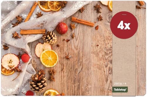 Weihnachts Tischsets 4er als abwaschbare Weihnachten Tischdeko - Platzsets Weihnachtsdeko Orangen als Winter Tischuntersetzer - Platzdeckchen als Tischunterlage für Esstisch Wohnzimmer Tisch von matches21 HOME & HOBBY