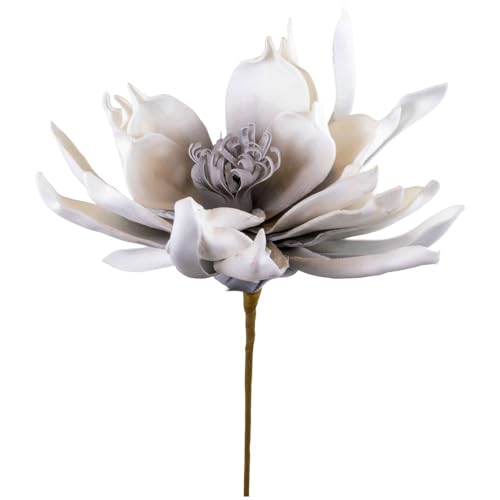 matches21 Schöne künstlicher Lotus aus Schaumstoff - Kunst Blume in grau weiß - Hübsche Hochzeit Pflanzen Deko wie echt Ø 20 x 60 cm von matches21 HOME & HOBBY