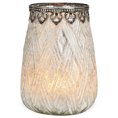 matches21 Schönes Windlicht für Teelichter in weiß als Deko im Schlafzimmer, Wohnzimmer - Orientalisches Kerzenglas mit Metall Dekor als Tischdeko - Teelichtglas für Hochzeit im Boho Stil Ø 15 x 20 cm von matches21 HOME & HOBBY