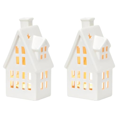 matches21 Skandinavische Lichthäuser im Set für Teelichter - Weiße Teelichthalter Leuchthäuser aus Porzellan - Hygge Windlichter als Weihnachtsdeko für Wohnzimmer, Schlafzimmer, Flur 7 x 14 x 5 cm von matches21 HOME & HOBBY