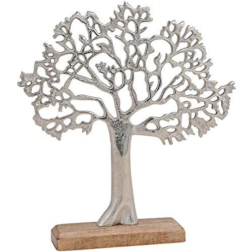 matches21 Skulptur Deko Baum aus Metall & Holz Holzfigur Metallfigur Skulptur Dekoration Silber braun 1 STK 30x5x33 cm von matches21 HOME & HOBBY