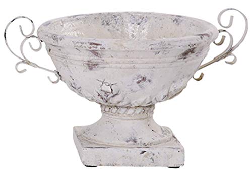 matches21 Sockel Pflanzschale mit Henkel für draußen - 35 cm Shabby Dekoschale in Creme Antik-Optik als Vintage Keramik Blumentopf Pflanztopf - runde Balkon Blumen-Schale Garten Vogeltränke von matches21 HOME & HOBBY
