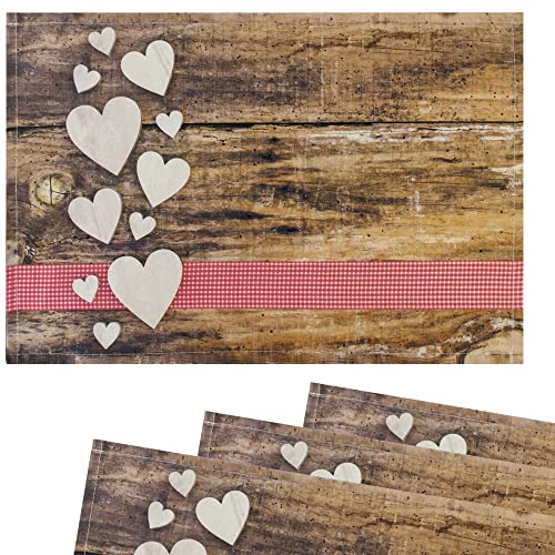 matches21 Stoff Tischsets als abwaschbare Platzdeckchen - 4 Stück Platzsets in 45 * 30 cm mit Landhausstil Herzen Band - Waschbare Textil Esstisch Unterlagen als Tischdeko auch für Wohnzimmer von matches21 HOME & HOBBY