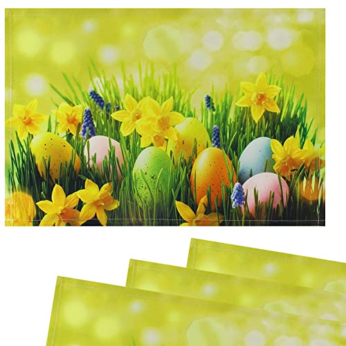 matches21 Stoff Tischsets als abwaschbare Platzdeckchen - 4 Stück Platzsets in 45 * 30 cm mit Ostern Blumen - Waschbare Textil Esstisch Unterlagen als Tischdeko auch für Wohnzimmer von matches21 HOME & HOBBY