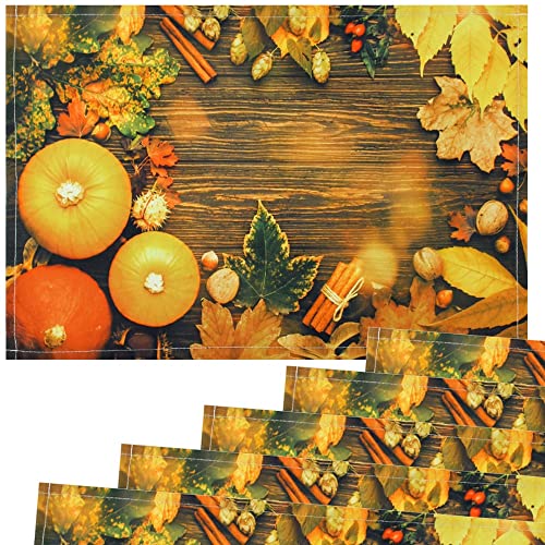 matches21 Stoff Tischsets als abwaschbare Platzdeckchen - 6 Stück Platzsets in 45 * 30 cm mit Herbst Kürbis Zimtstangen - Waschbare Textil Esstisch Unterlagen als Tischdeko auch für Wohnzimmer von matches21 HOME & HOBBY