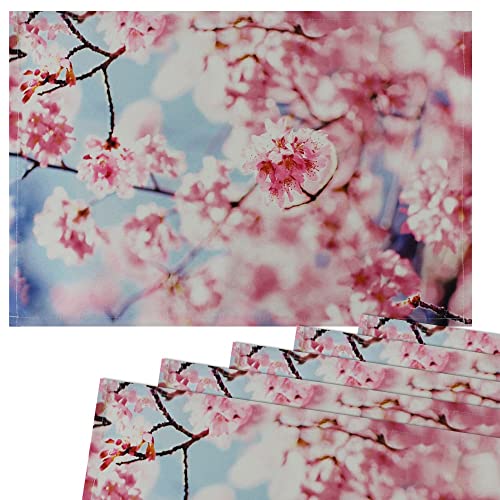 matches21 Stoff Tischsets als abwaschbare Platzdeckchen - 6 Stück Platzsets in 45 * 30 cm mit Kirschblüte Frühling - Waschbare Textil Esstisch Unterlagen als Tischdeko auch für Wohnzimmer von matches21 HOME & HOBBY