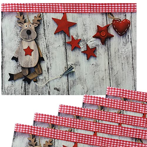 matches21 Stoff Tischsets als abwaschbare Platzdeckchen - 6 Stück Platzsets in 45 * 30 cm mit Weihnachten Rentier - Waschbare Textil Esstisch Unterlagen als Tischdeko auch für Wohnzimmer von matches21 HOME & HOBBY