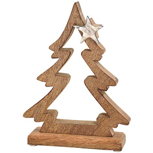 matches21 Tannenbaum & Stern Dekofigur Weihnachtsdeko Holz & Metall Figur Weihnachten Silber/braun 1 STK 17x23 cm von matches21 HOME & HOBBY