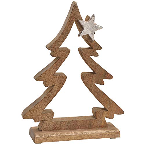 matches21 Tannenbaum & Stern Dekofigur Weihnachtsdeko Holz & Metall Figur Weihnachten Silber/braun 1 STK 21x28 cm von matches21 HOME & HOBBY