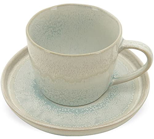 matches21 Tasse mit Teller Kaffeetasse Untertasse schlicht modern Landhausstil Steingut blau 1 Stk Ø 8 cm von matches21 HOME & HOBBY