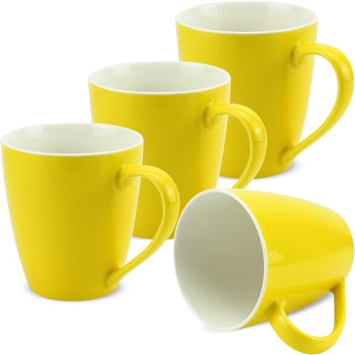 Tassen 4er Set in gelb - Schlichte Porzellan Kaffeebecher in 350ml für Tee Kaffee Cappuccino - Moderne Kaffeetassen spülmaschinenfest und mikrowellengeeignet als Geschenk von matches21 HOME & HOBBY