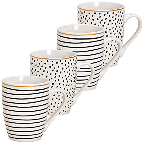 Tassen 4er Set in schwarz weiß Muster - Moderne Porzellan Kaffeetassen in 340ml für Cappuccino, Kaffee, Tee - Außergewöhnliche Kaffeebecher edle Teetassen als Geschenk von matches21 HOME & HOBBY