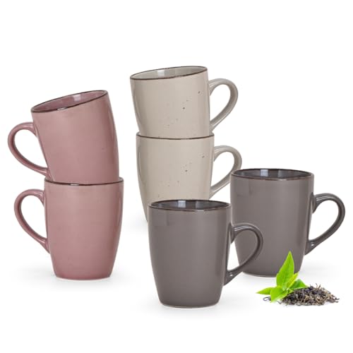 Moderne Tassen 6er Set in grau, beige, rosa - Vintage Keramik Kaffeetassen in 300ml für Tee, Kaffee, Cappuccino - Schöne Retro Kaffeebecher als Geschenk, spülmaschinenfest und mikrowellengeeignet von matches21 HOME & HOBBY