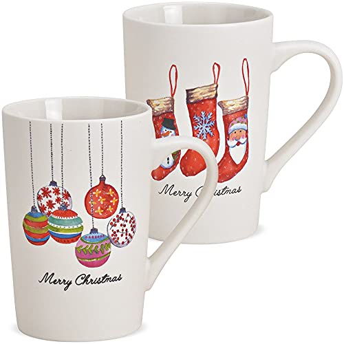 matches21 Tassen Kaffeebecher MERRY CHRISTMAS mit Kugeln & Nikolausstiefeln weiß Porzellan 2er Set sort 12x12 cm 350 ml von matches21 HOME & HOBBY