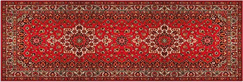 Teppich Läufer Vintage Ornamente Perser rot beige als Küchenteppich - Rutschfester Küchenläufer in 60x180 cm als Flur Brücke - Waschbarer Teppichläufer für Küche, Schlafzimmer, Wohnzimmer von matches21 HOME & HOBBY