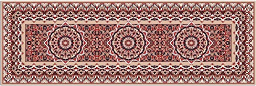 Teppich Läufer Vintage Perser Ornamente rot beige als Küchenteppich - Rutschfester Küchenläufer in 60x180 cm als Flur Brücke - Waschbarer Teppichläufer für Küche, Schlafzimmer, Wohnzimmer von matches21 HOME & HOBBY